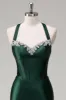 Sparkly Dark Green Mermaid Halter Corset Sequin Prom Dress sold by Zapaka