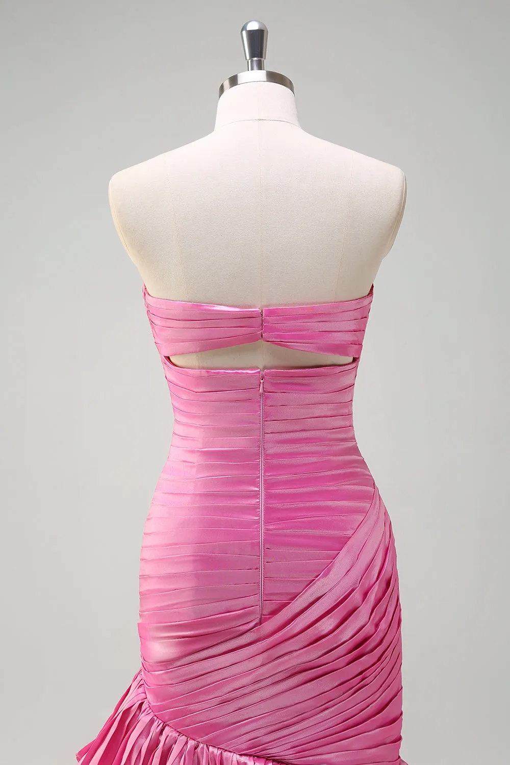 Sparkly Fuchsia Mermaid Strapless Beaded Ruched Ruffles Long Prom Dress with Slit sold by Zapaka product image thumbnail 5