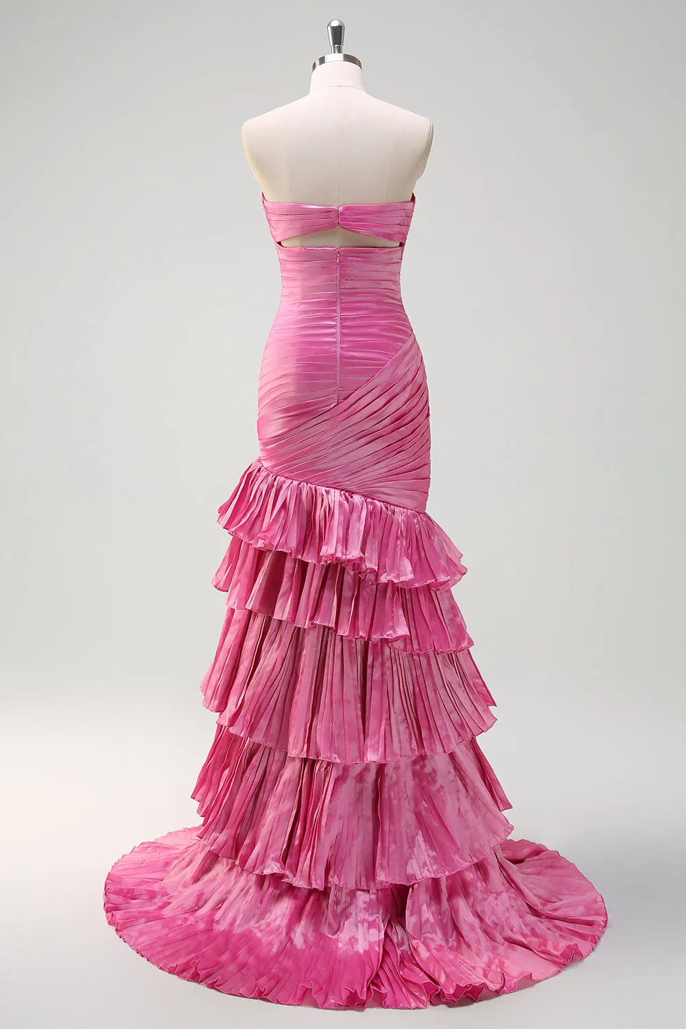 Sparkly Fuchsia Mermaid Strapless Beaded Ruched Ruffles Long Prom Dress with Slit sold by Zapaka product image thumbnail 2