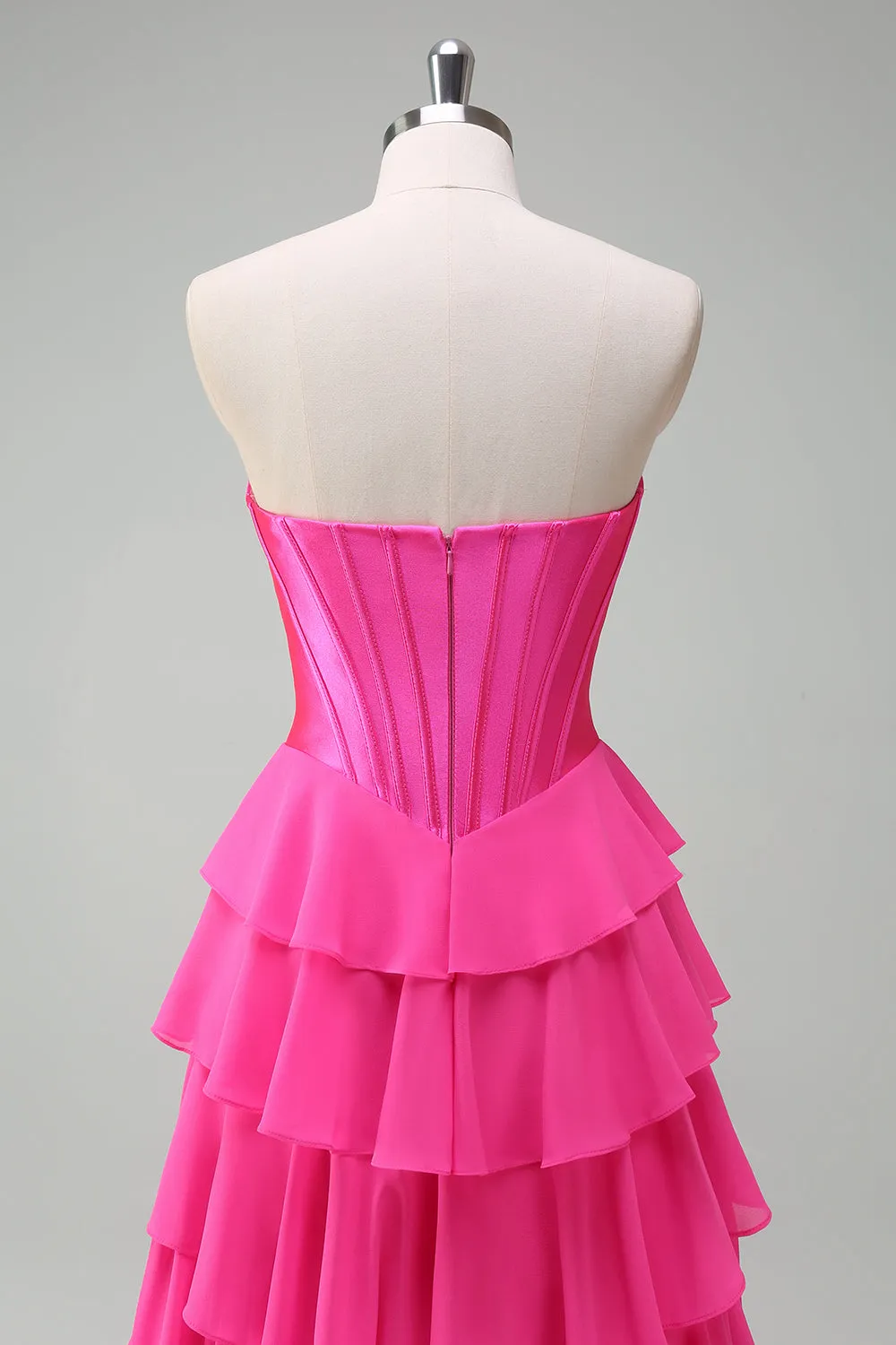 Fuchsia A Line Strapless Corset Tiered Prom Dress with Ruffles sold by Zapaka product image thumbnail 5