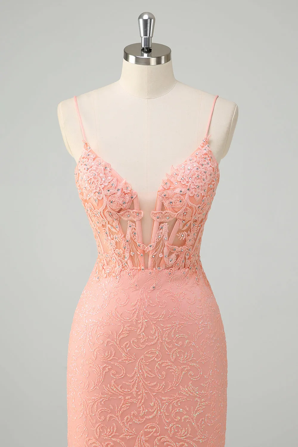 Orange Mermaid Spaghetti Straps Corset Sequined Prom Dress sold by Zapaka product image thumbnail 4