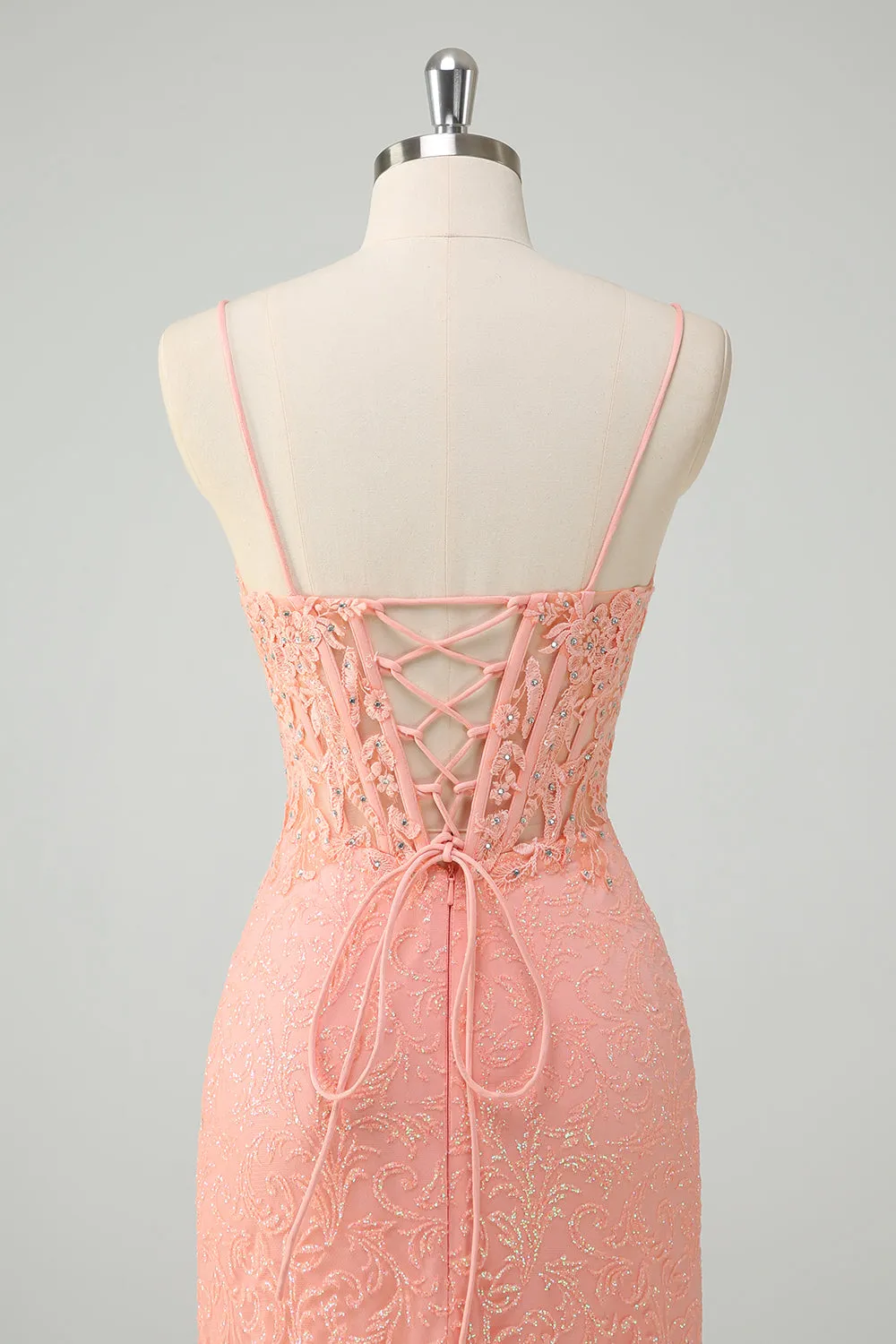 Orange Mermaid Spaghetti Straps Corset Sequined Prom Dress sold by Zapaka product image thumbnail 5