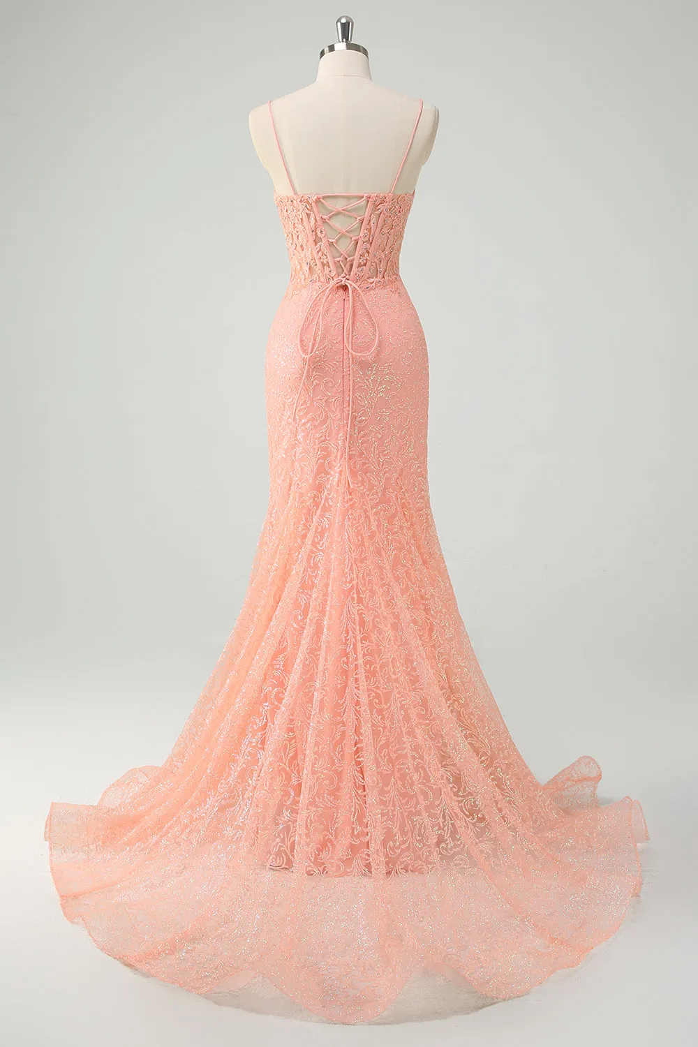 Orange Mermaid Spaghetti Straps Corset Sequined Prom Dress sold by Zapaka product image thumbnail 2