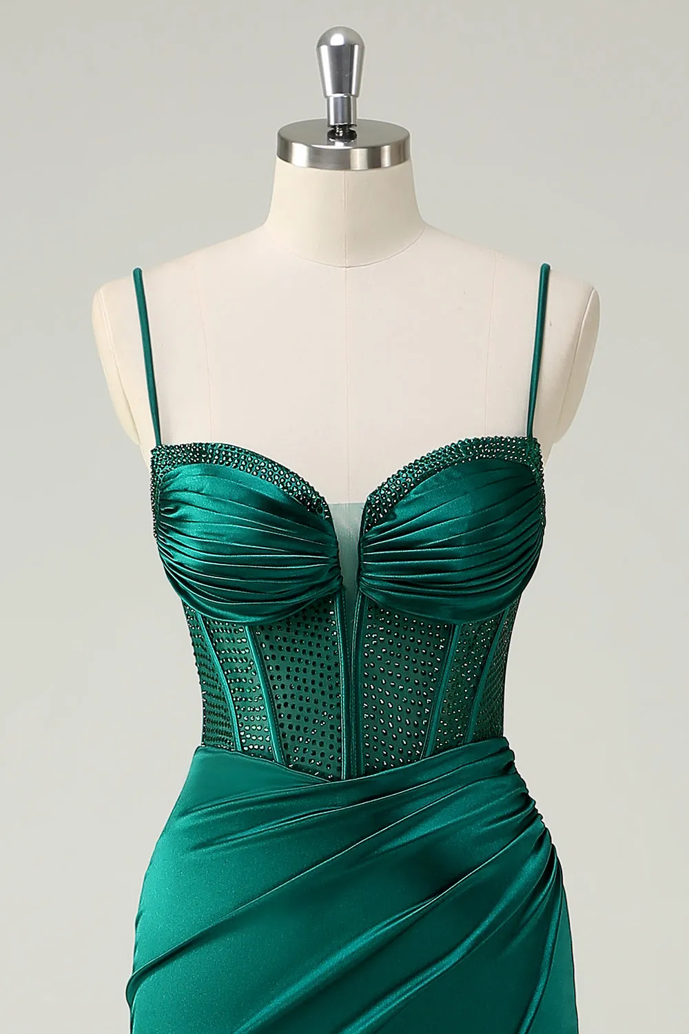 Dark Green Mermaid Spaghetti Straps Corset Long Prom Dress With Slit sold by Zapaka product image thumbnail 4
