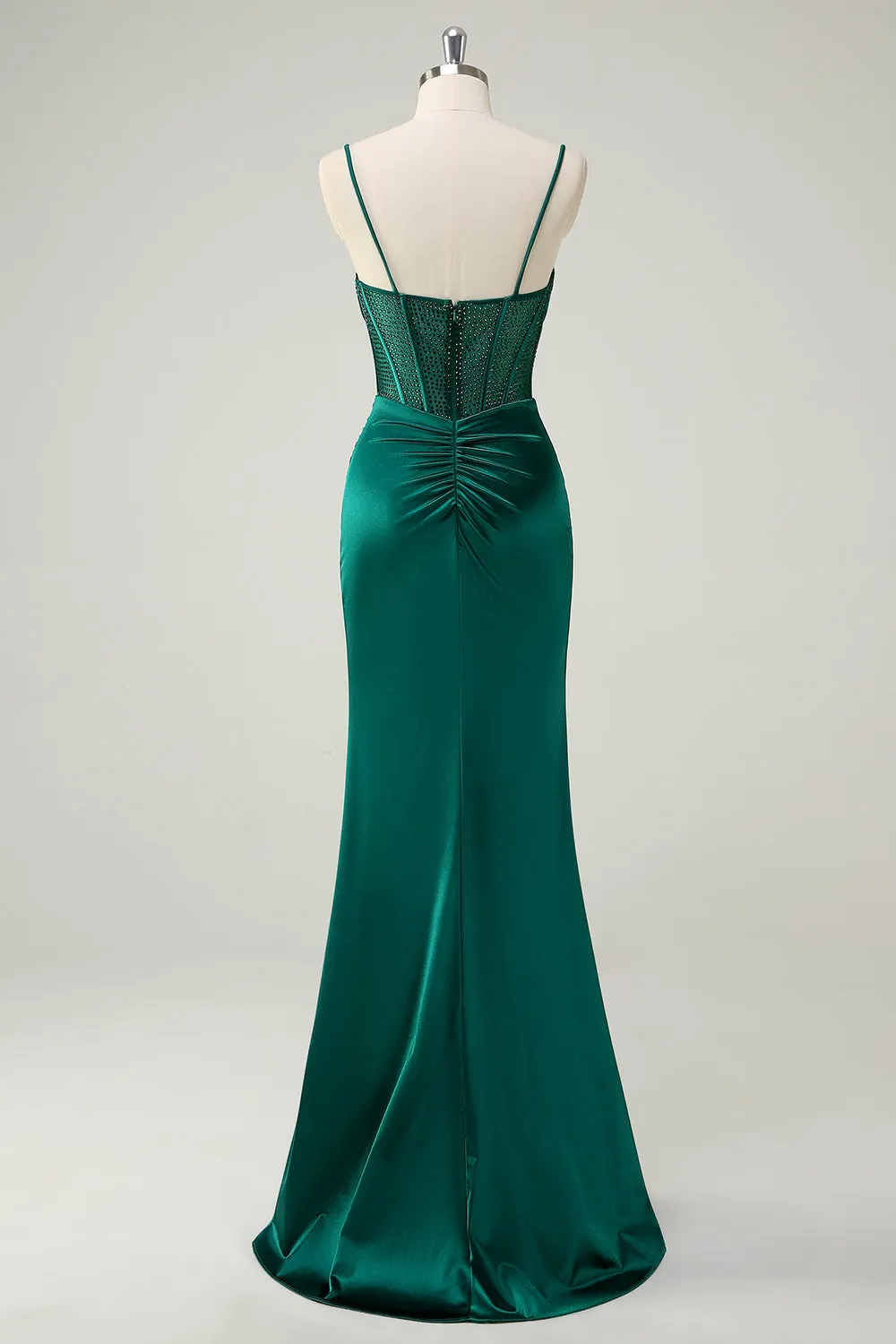 Dark Green Mermaid Spaghetti Straps Corset Long Prom Dress With Slit sold by Zapaka product image thumbnail 2