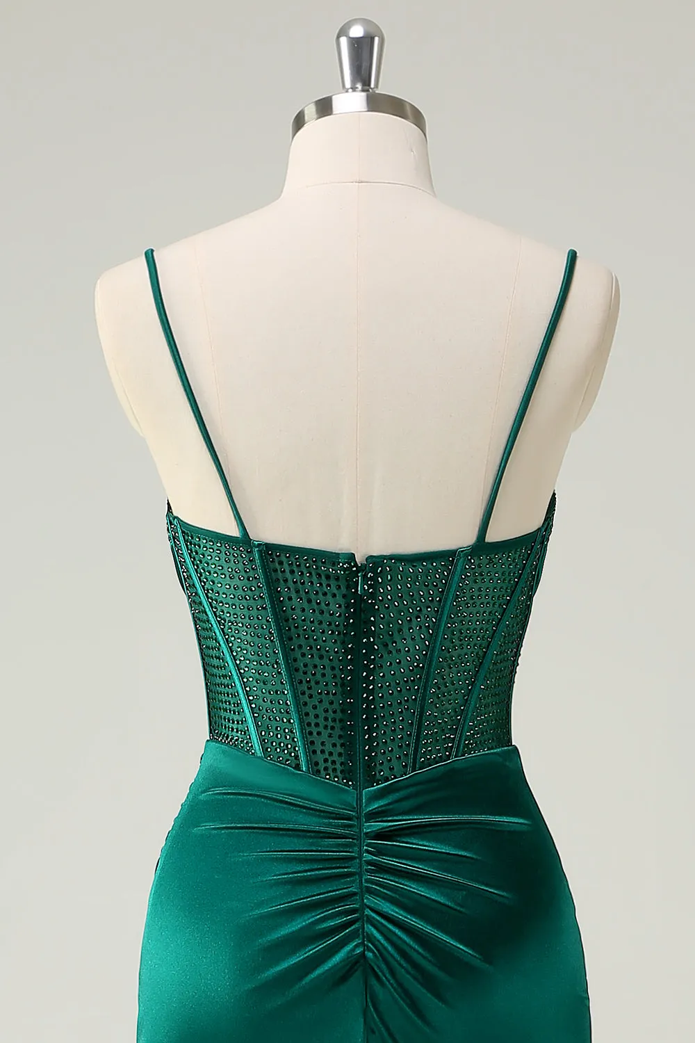 Dark Green Mermaid Spaghetti Straps Corset Long Prom Dress With Slit sold by Zapaka product image thumbnail 5