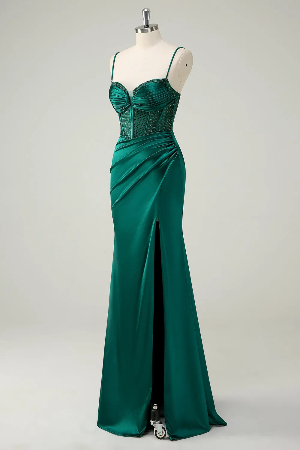 Dark Green Mermaid Spaghetti Straps Corset Long Prom Dress With Slit sold by Zapaka product image thumbnail 3