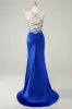 Royal Blue Mermaid Corset Spaghetti Straps Appliqued Long Prom Dress sold by Zapaka