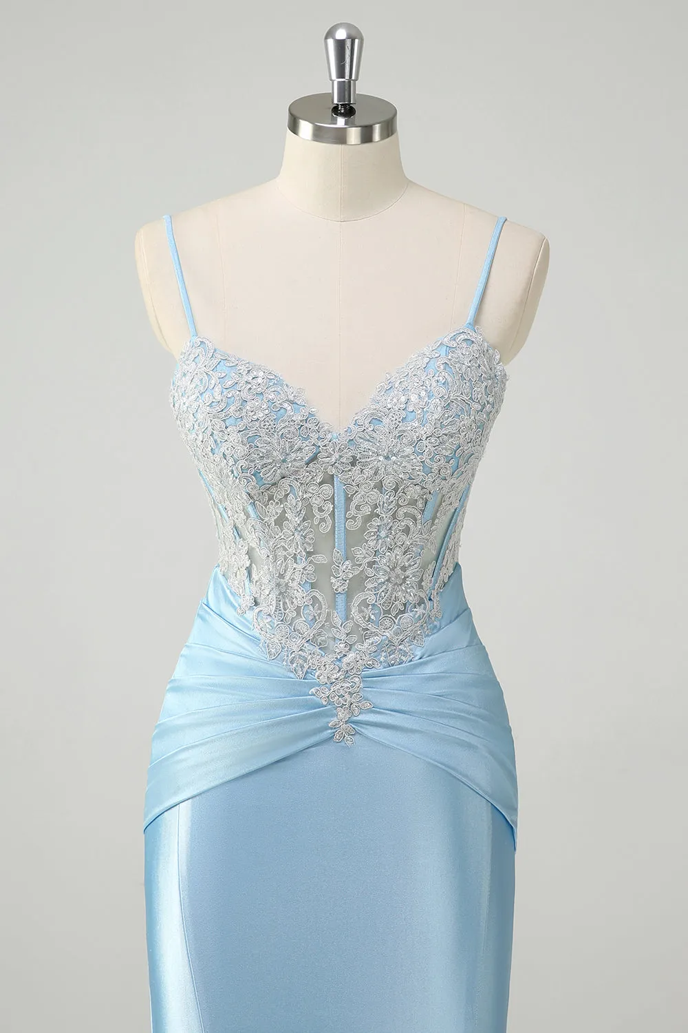 Blue Mermaid Spaghetti Straps Corset Appliqued Prom Dress sold by Zapaka product image thumbnail 4