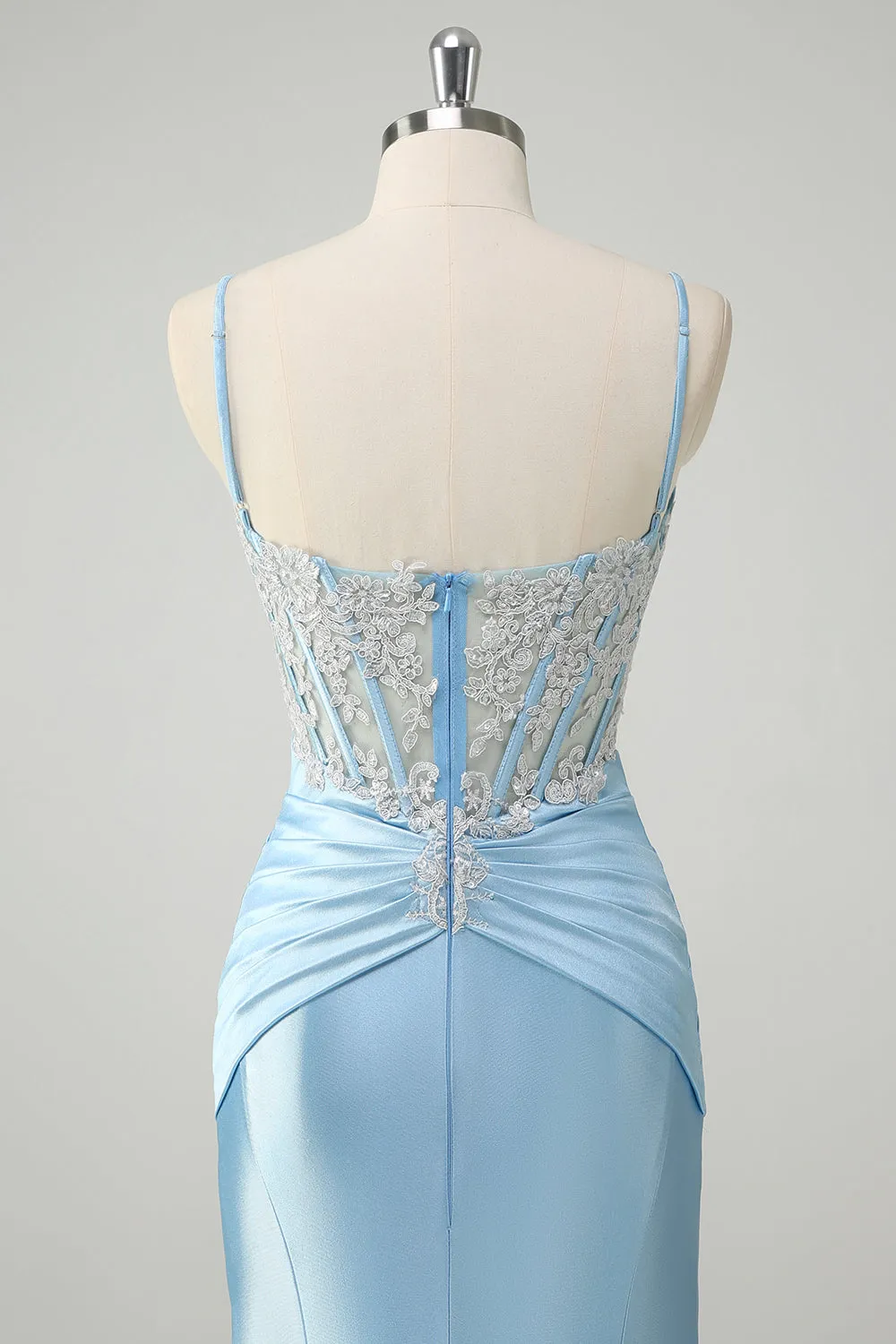 Blue Mermaid Spaghetti Straps Corset Appliqued Prom Dress sold by Zapaka product image thumbnail 5