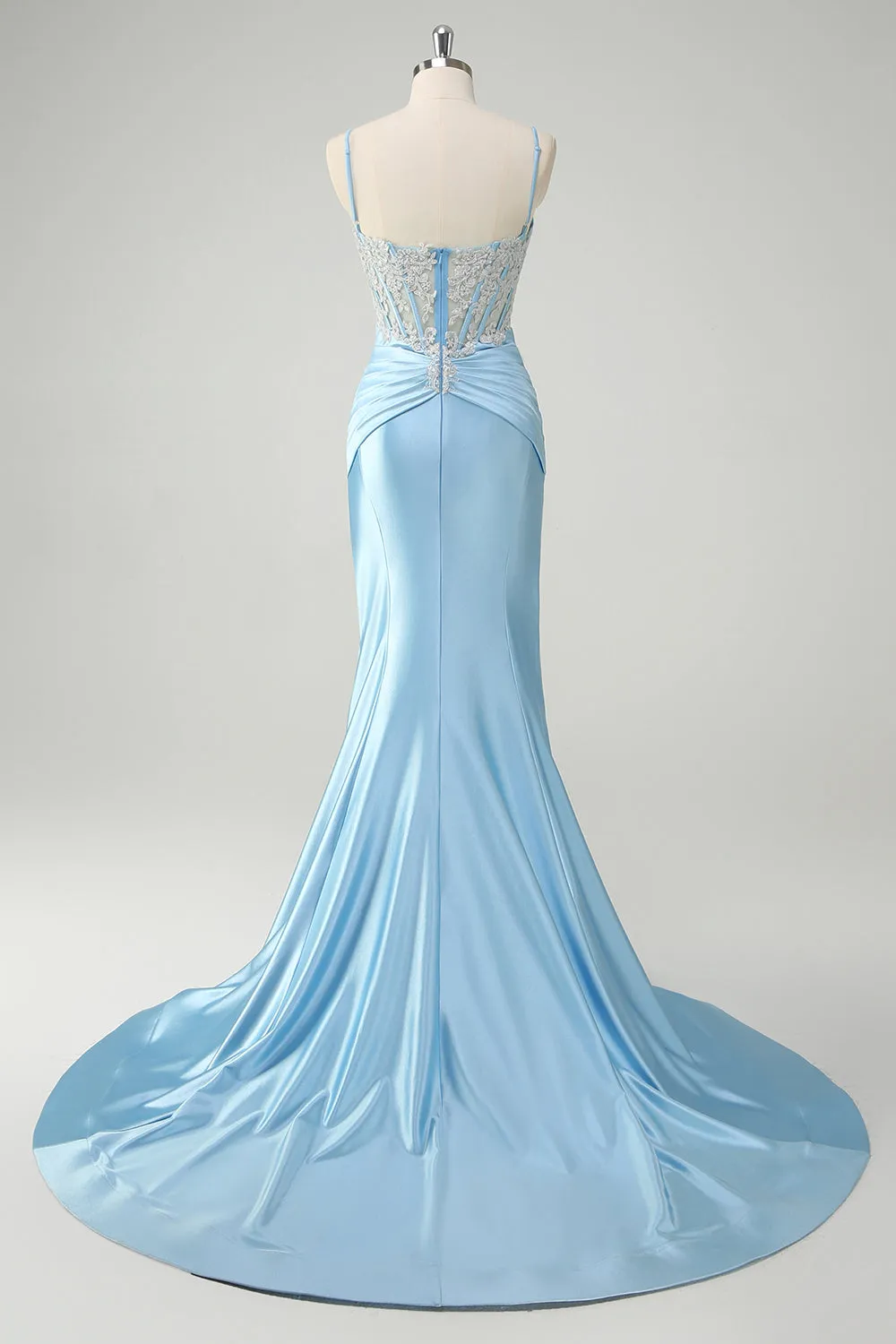 Blue Mermaid Spaghetti Straps Corset Appliqued Prom Dress sold by Zapaka product image thumbnail 2
