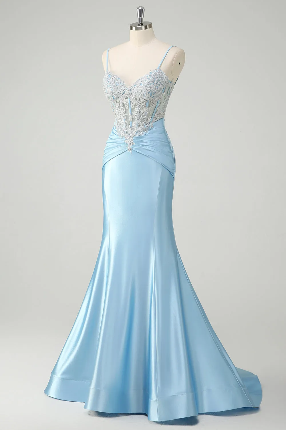 Blue Mermaid Spaghetti Straps Corset Appliqued Prom Dress sold by Zapaka product image thumbnail 3