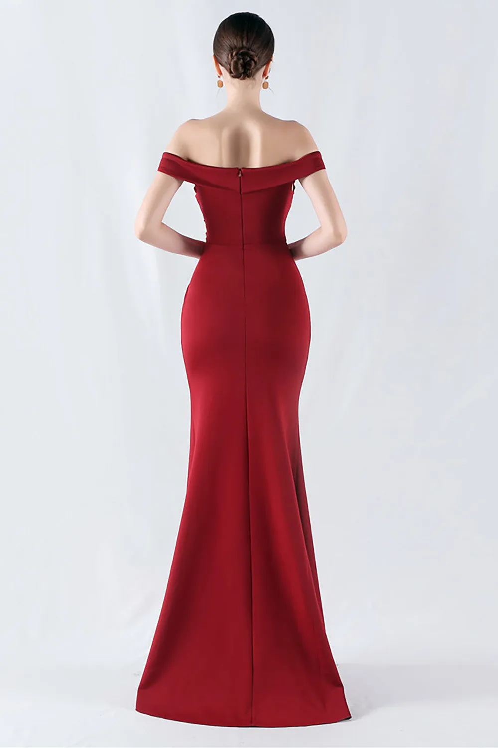 Burgundy Mermaid Off The Shoulder Long Prom Dress With Slit sold by Zapaka product image thumbnail 2