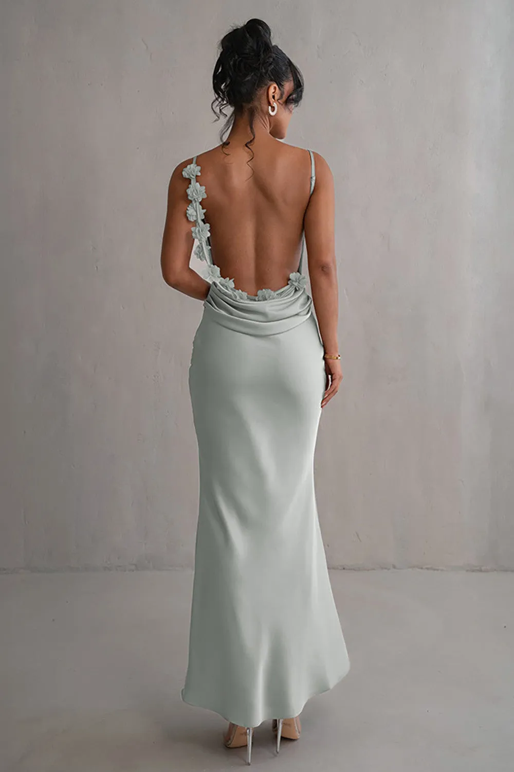 Grey Green Mermaid Spaghetti Straps Backless Long Prom Dress sold by Zapaka product image thumbnail 2