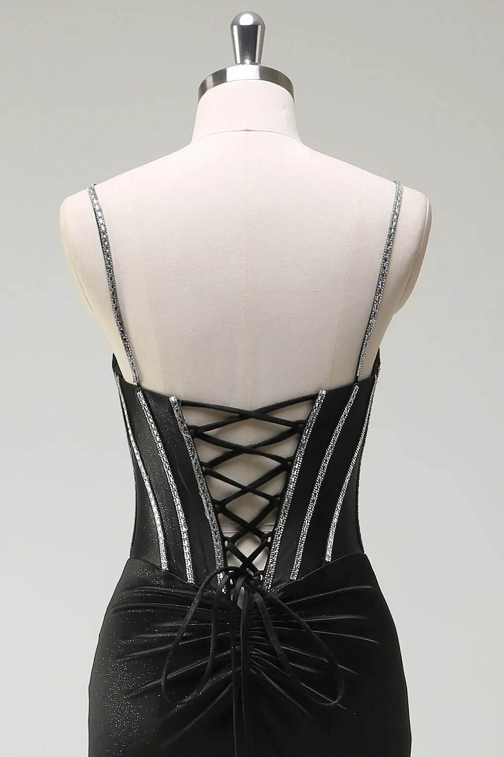 Black Mermaid Spaghetti Straps Corset Long Prom Dress With Slit sold by Zapaka product image thumbnail 5