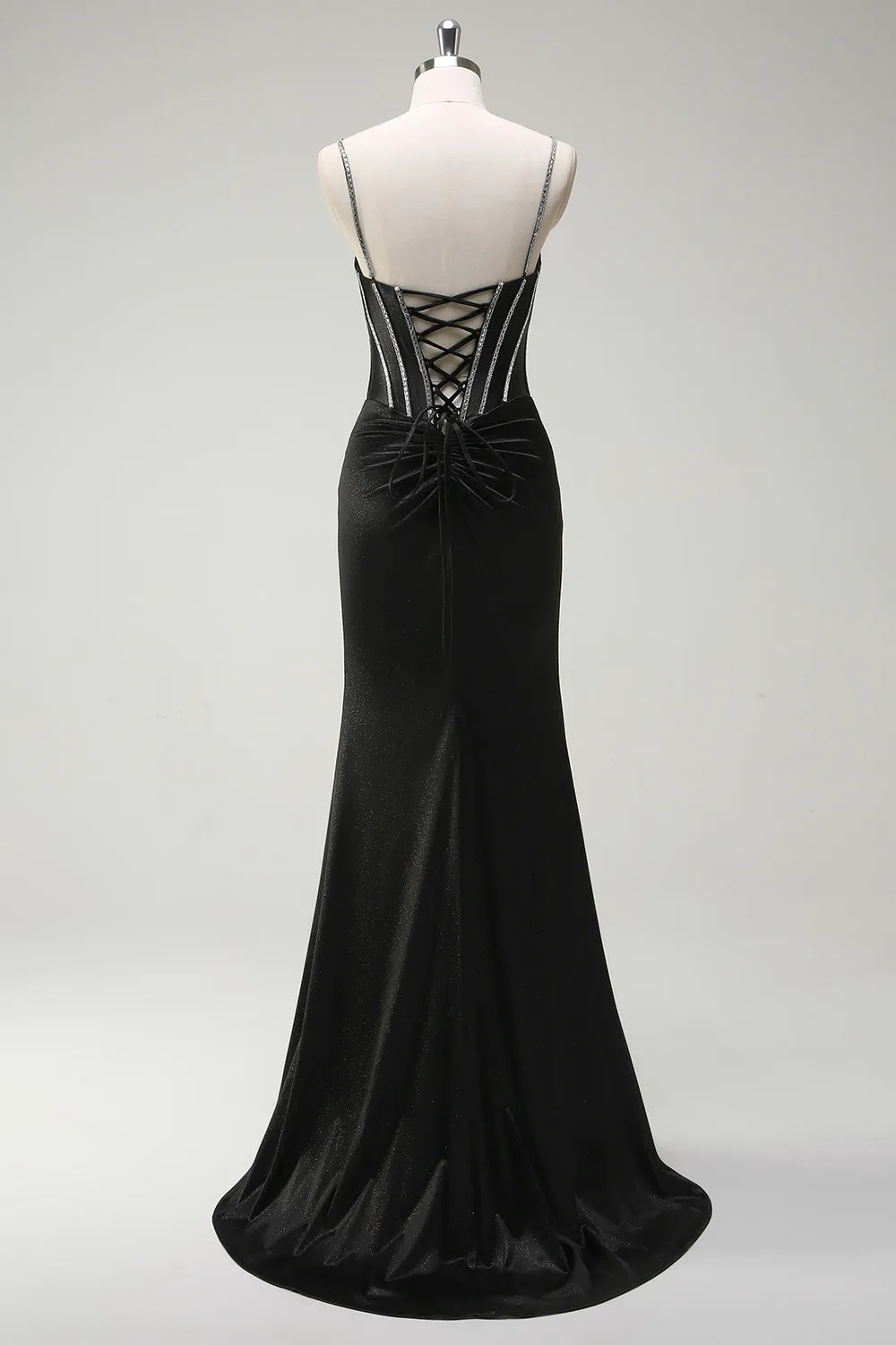Black Mermaid Spaghetti Straps Corset Long Prom Dress With Slit sold by Zapaka product image thumbnail 2