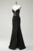 Black Mermaid Spaghetti Straps Corset Long Prom Dress With Slit sold by Zapaka