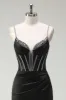 Black Mermaid Spaghetti Straps Corset Long Prom Dress With Slit sold by Zapaka