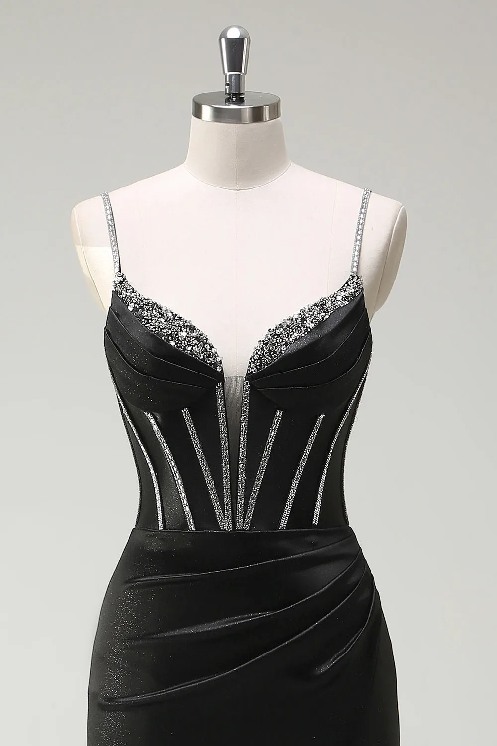 Black Mermaid Spaghetti Straps Corset Long Prom Dress With Slit sold by Zapaka product image thumbnail 4