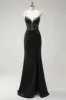 Black Mermaid Spaghetti Straps Corset Long Prom Dress With Slit sold by Zapaka