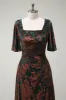 Dark Green Square Neck Long Bridesmaid Dress with Short Sleeves sold by Zapaka