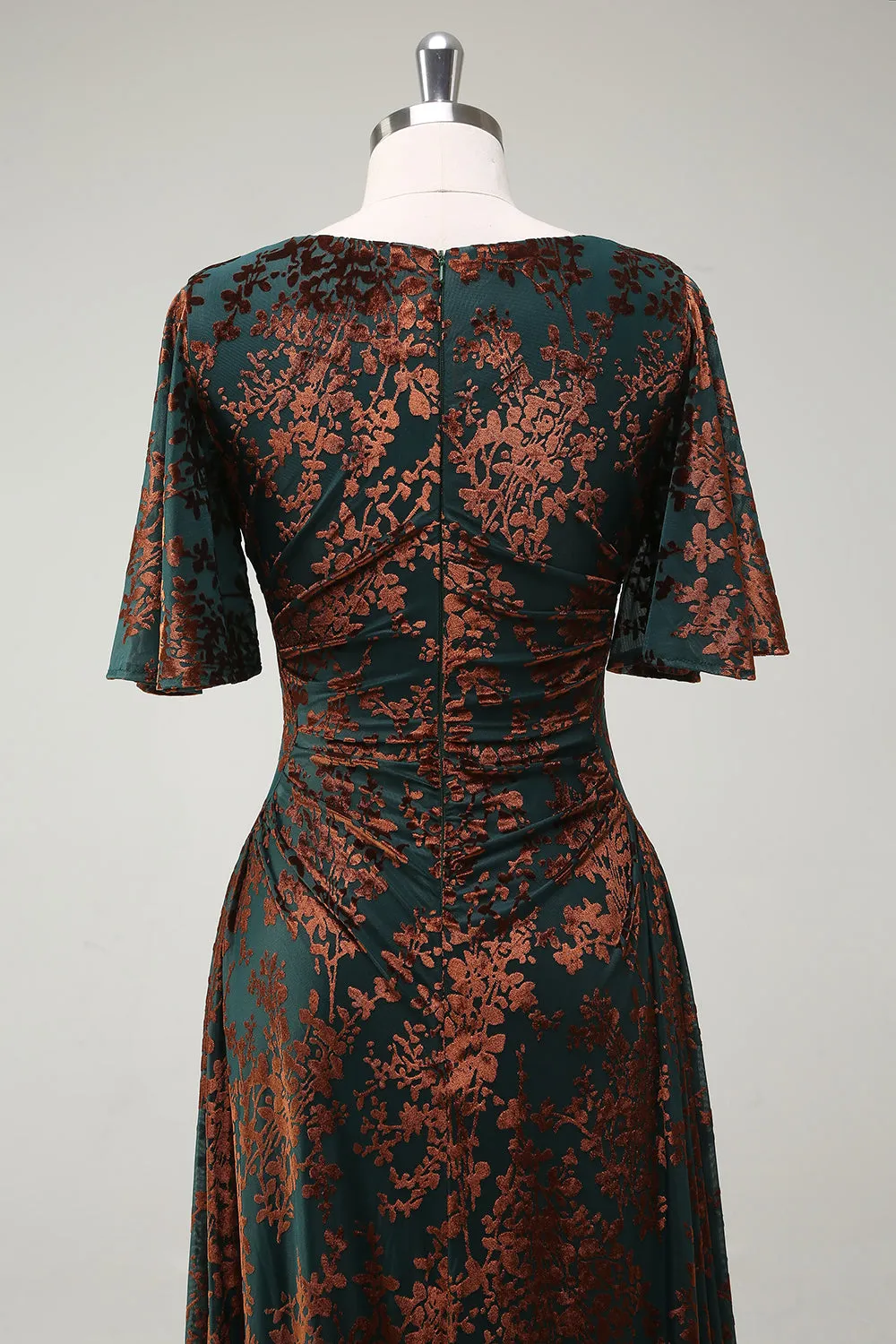 Dark Green Square Neck Long Bridesmaid Dress with Short Sleeves sold by Zapaka product image thumbnail 5