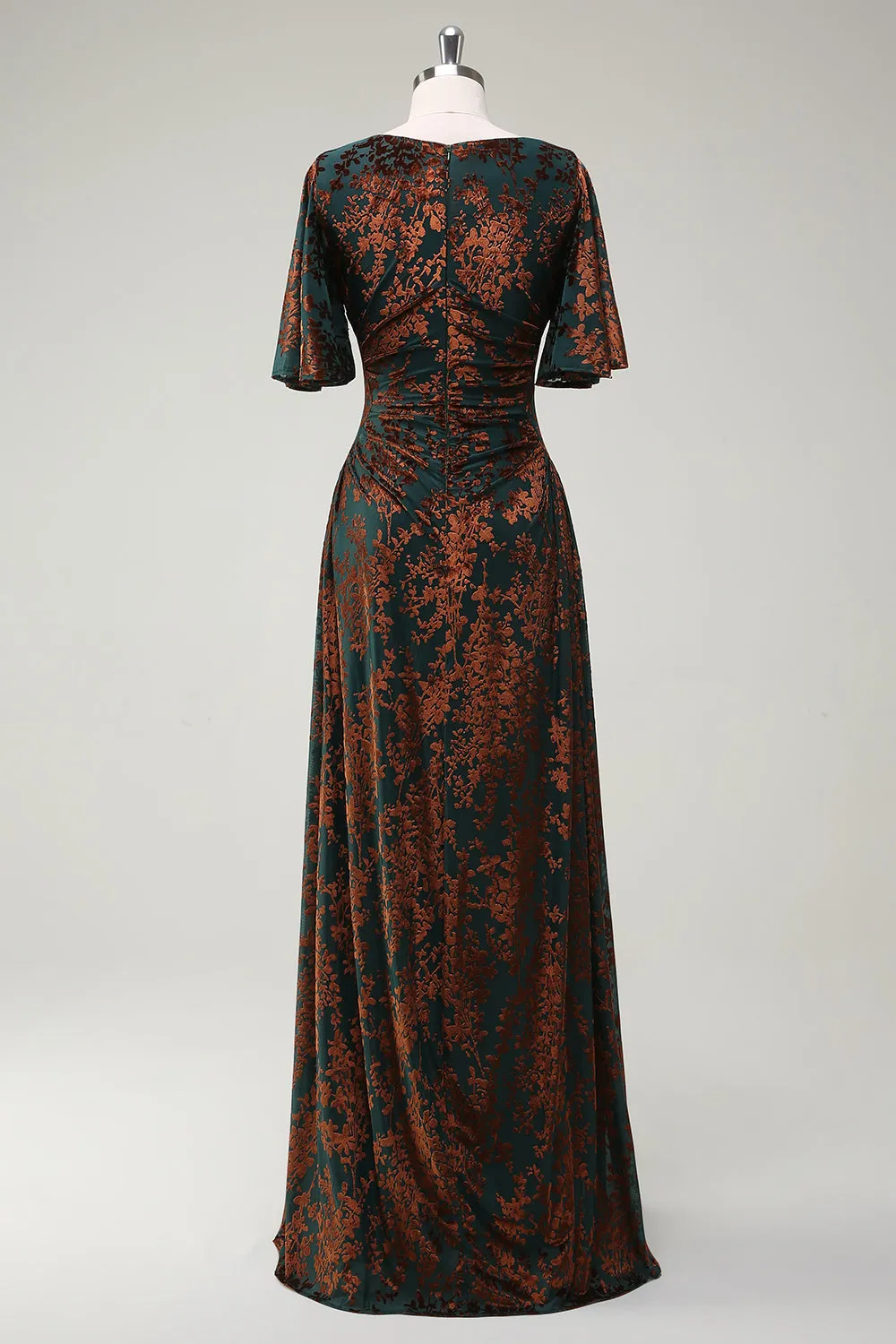 Dark Green Square Neck Long Bridesmaid Dress with Short Sleeves sold by Zapaka product image thumbnail 2