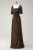 Dark Green Square Neck Long Bridesmaid Dress with Short Sleeves sold by Zapaka