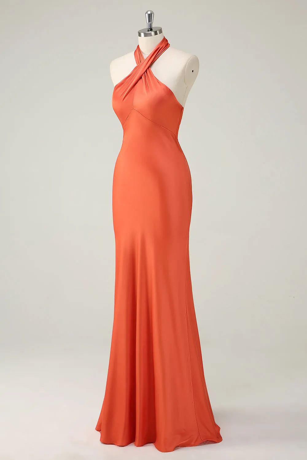 Orange Mermaid Cross Halter Open Back Long Bridesmaid Dress sold by Zapaka product image thumbnail 3