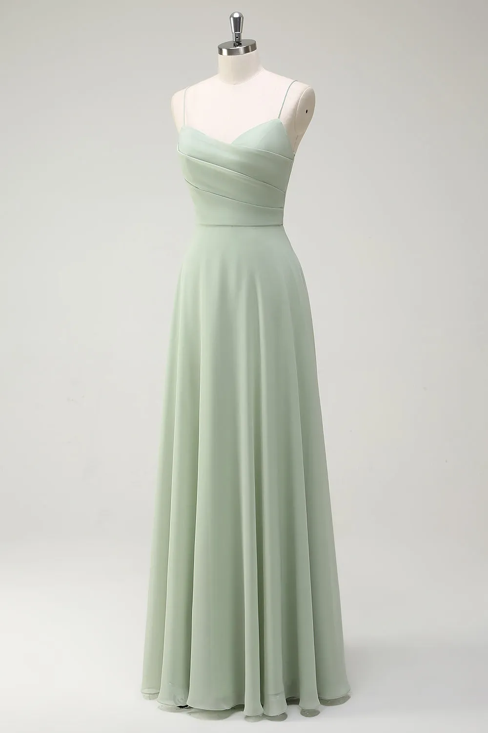 Dusty Sage A Line Chiffon Spaghetti Straps Long Bridesmaid Dress sold by Zapaka product image thumbnail 3