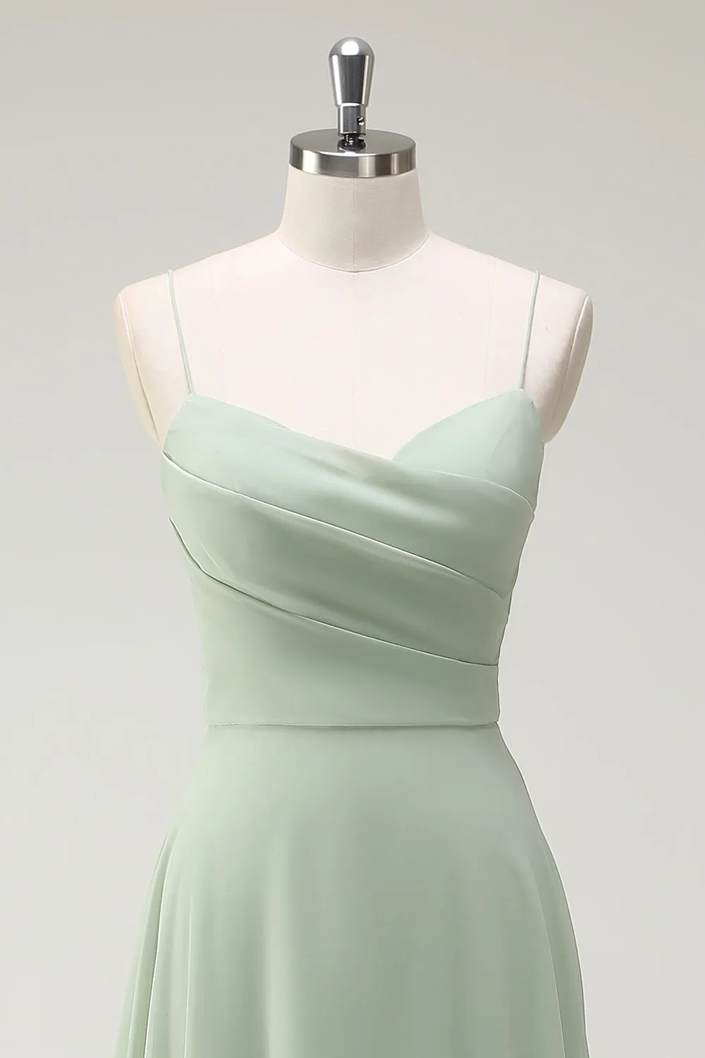 Dusty Sage A Line Chiffon Spaghetti Straps Long Bridesmaid Dress sold by Zapaka product image thumbnail 4