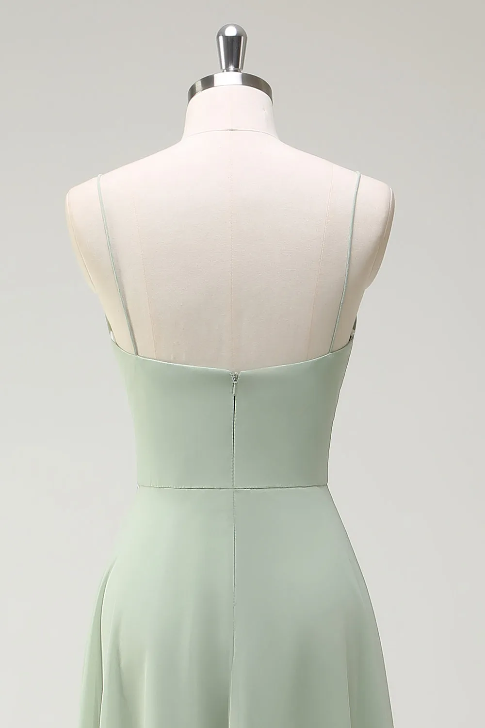 Dusty Sage A Line Chiffon Spaghetti Straps Long Bridesmaid Dress sold by Zapaka product image thumbnail 5