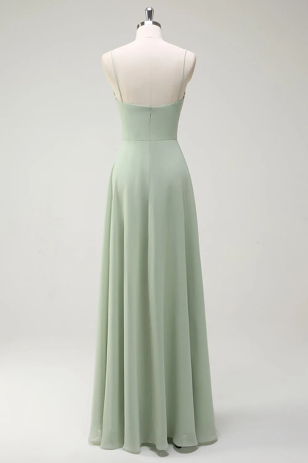 Dusty Sage A Line Chiffon Spaghetti Straps Long Bridesmaid Dress sold by Zapaka product image thumbnail 2