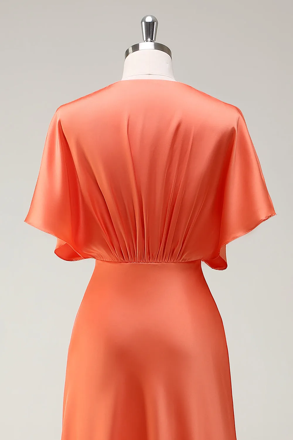 Sunset A Line V-Neck Satin Bridesmaid Dress with Short Sleeves sold by Zapaka product image thumbnail 5