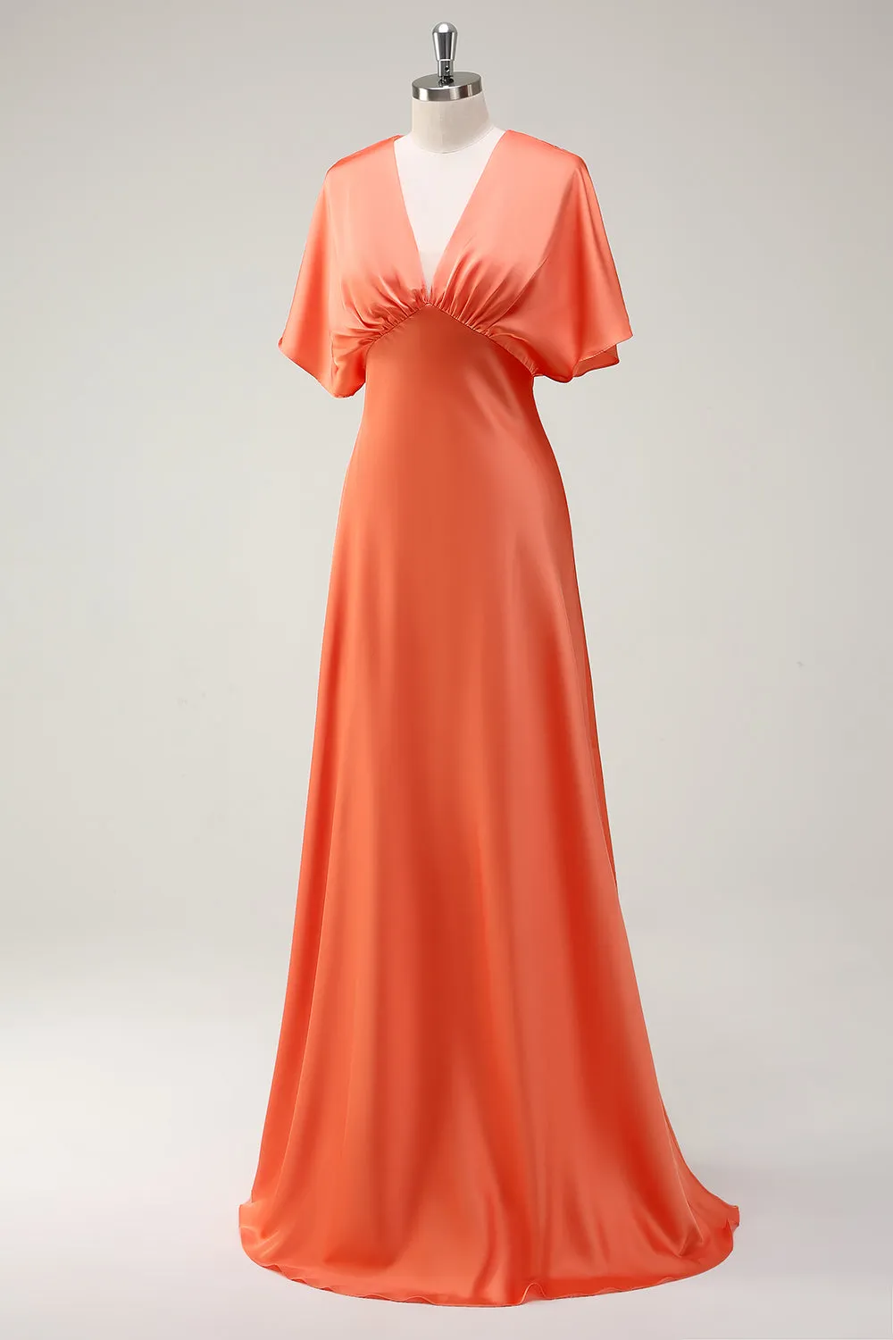 Sunset A Line V-Neck Satin Bridesmaid Dress with Short Sleeves sold by Zapaka product image thumbnail 3
