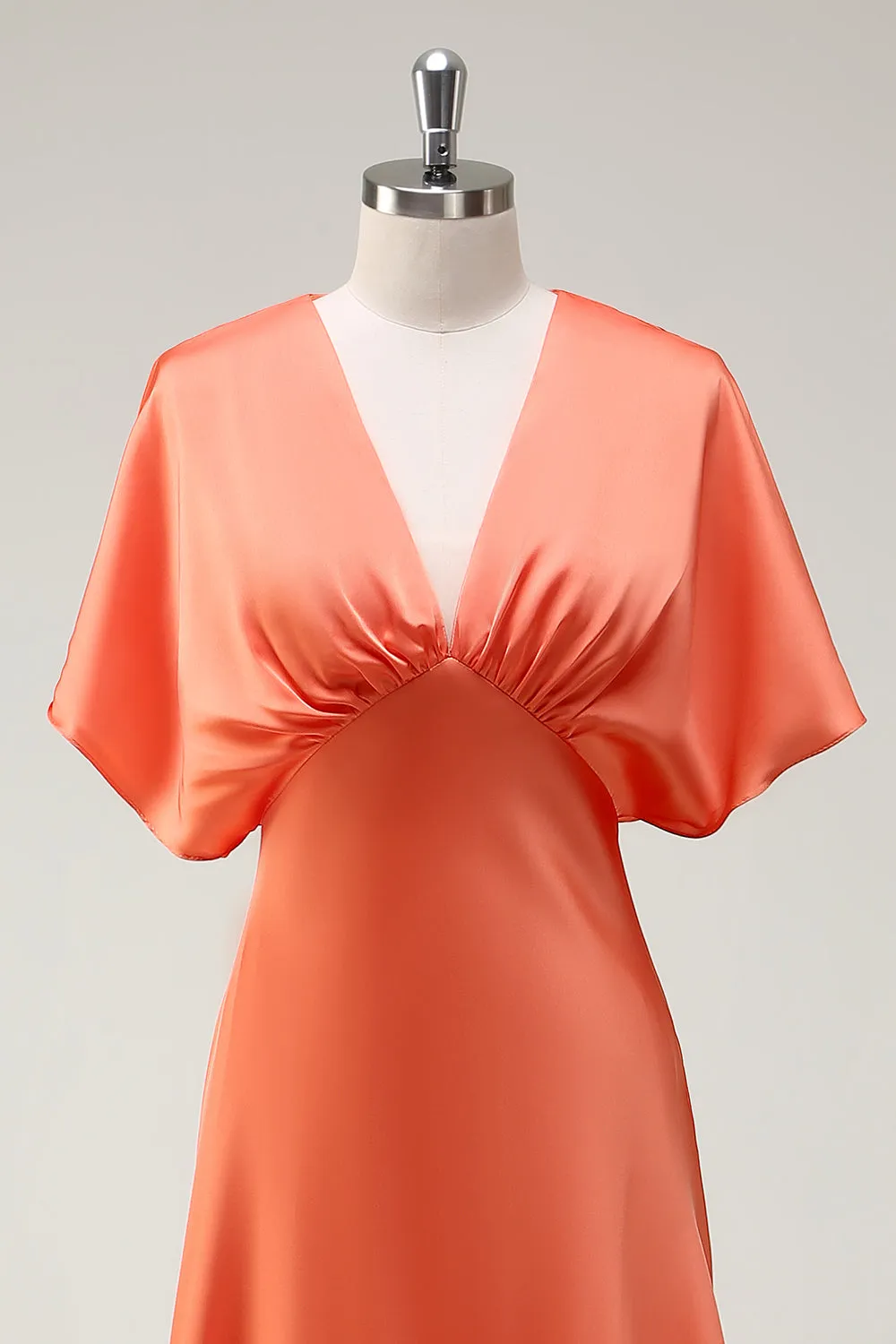 Sunset A Line V-Neck Satin Bridesmaid Dress with Short Sleeves sold by Zapaka product image thumbnail 4