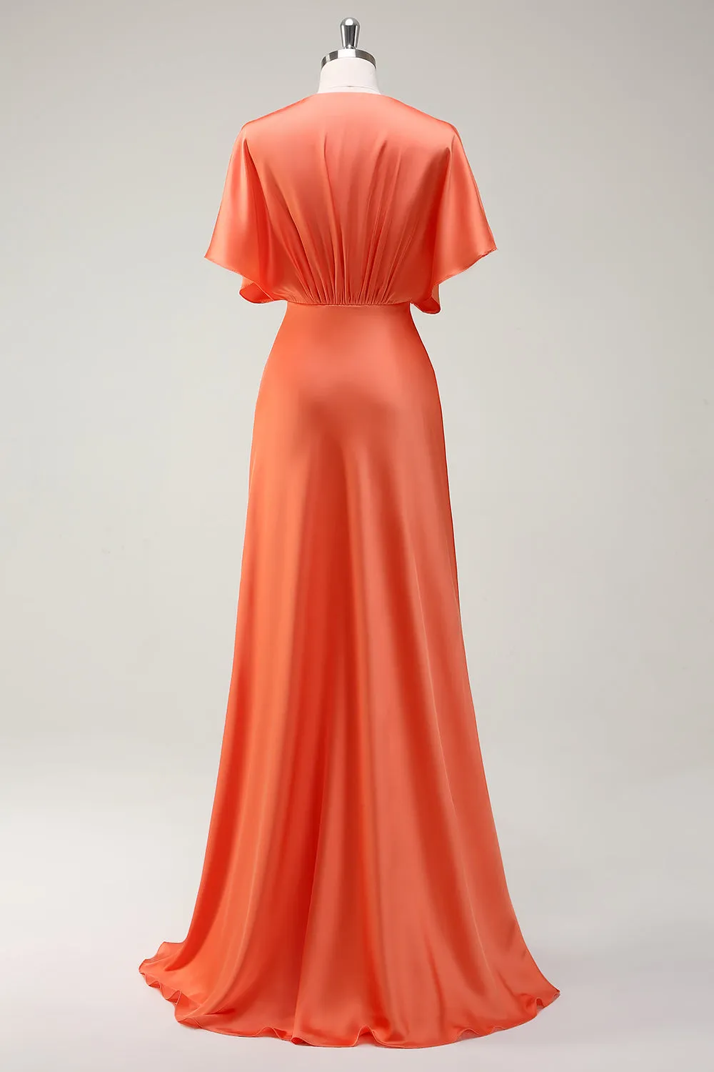 Sunset A Line V-Neck Satin Bridesmaid Dress with Short Sleeves sold by Zapaka product image thumbnail 2