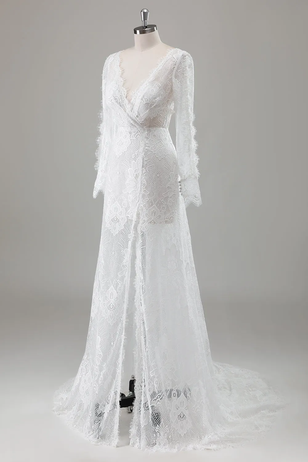 Romantic Ivory Lace Mermaid Wedding Dress with Slit sold by Zapaka product image thumbnail 3