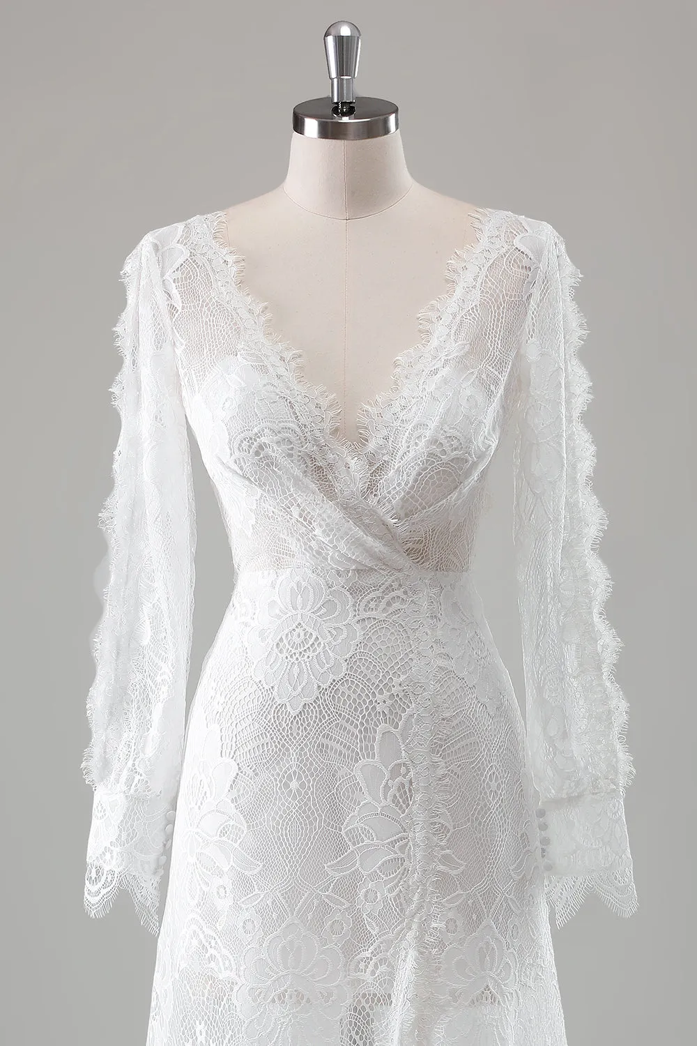Romantic Ivory Lace Mermaid Wedding Dress with Slit sold by Zapaka product image thumbnail 4