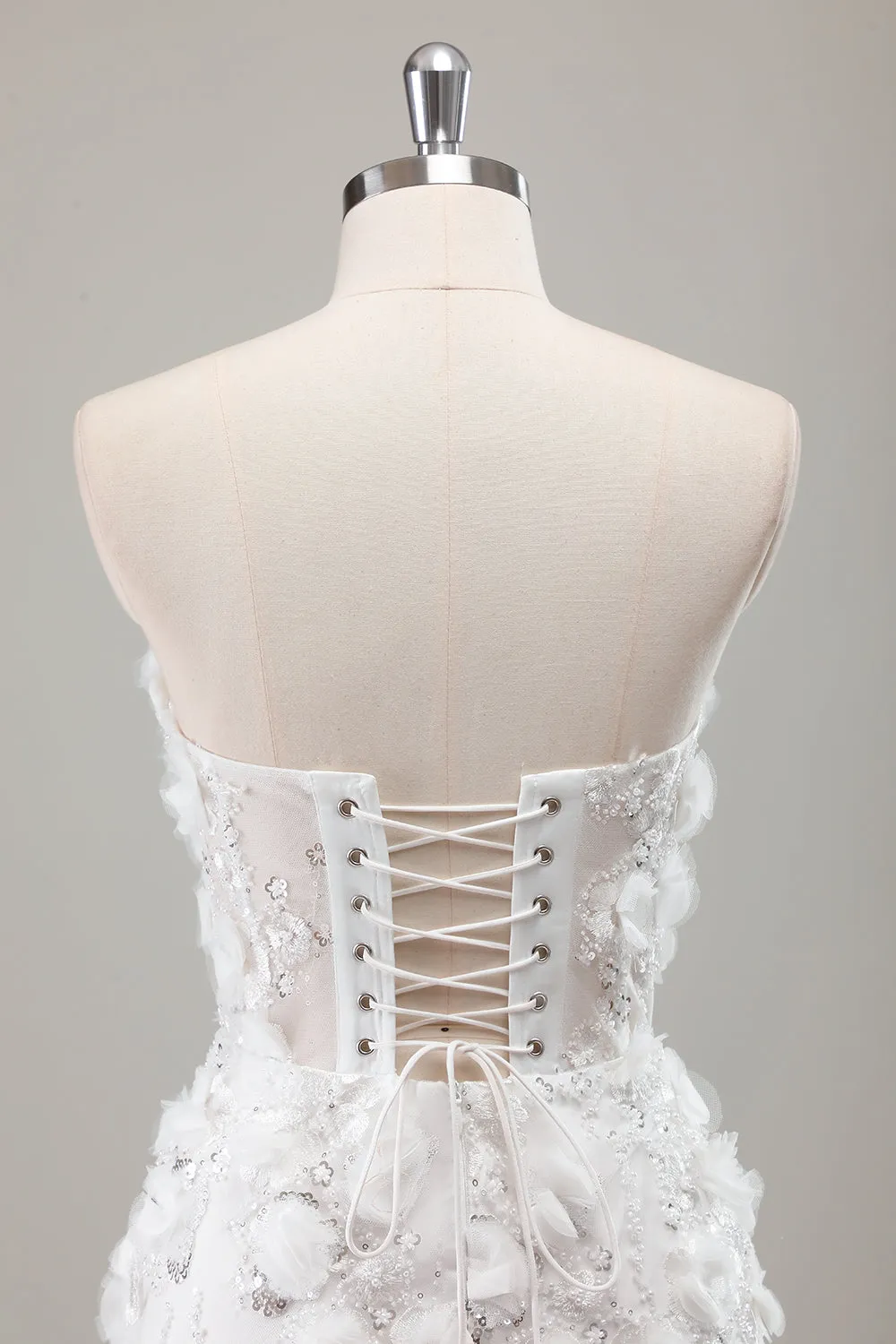 Ivory Strapless Beaded Tight Short Wedding Dress with Appliques sold by Zapaka product image thumbnail 5