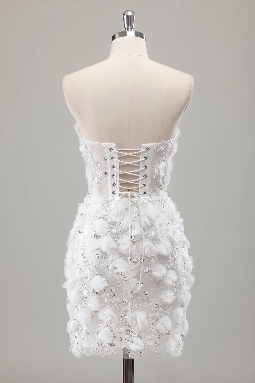 Ivory Strapless Beaded Tight Short Wedding Dress with Appliques sold by Zapaka product image thumbnail 2