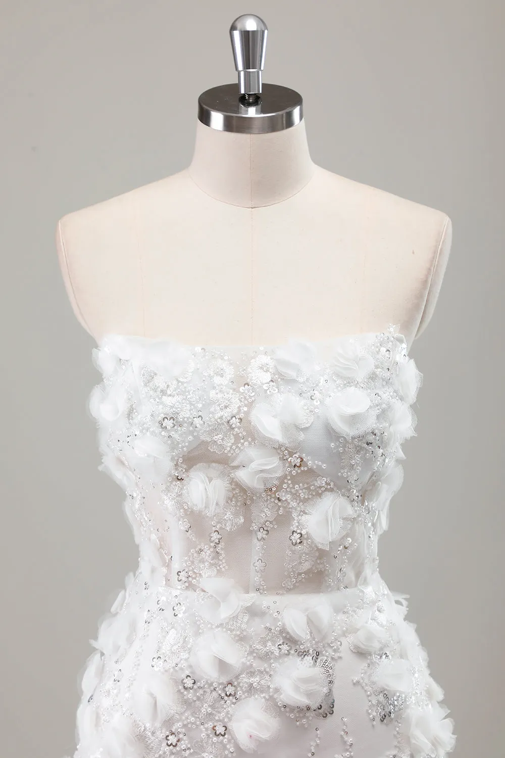 Ivory Strapless Beaded Tight Short Wedding Dress with Appliques sold by Zapaka product image thumbnail 4