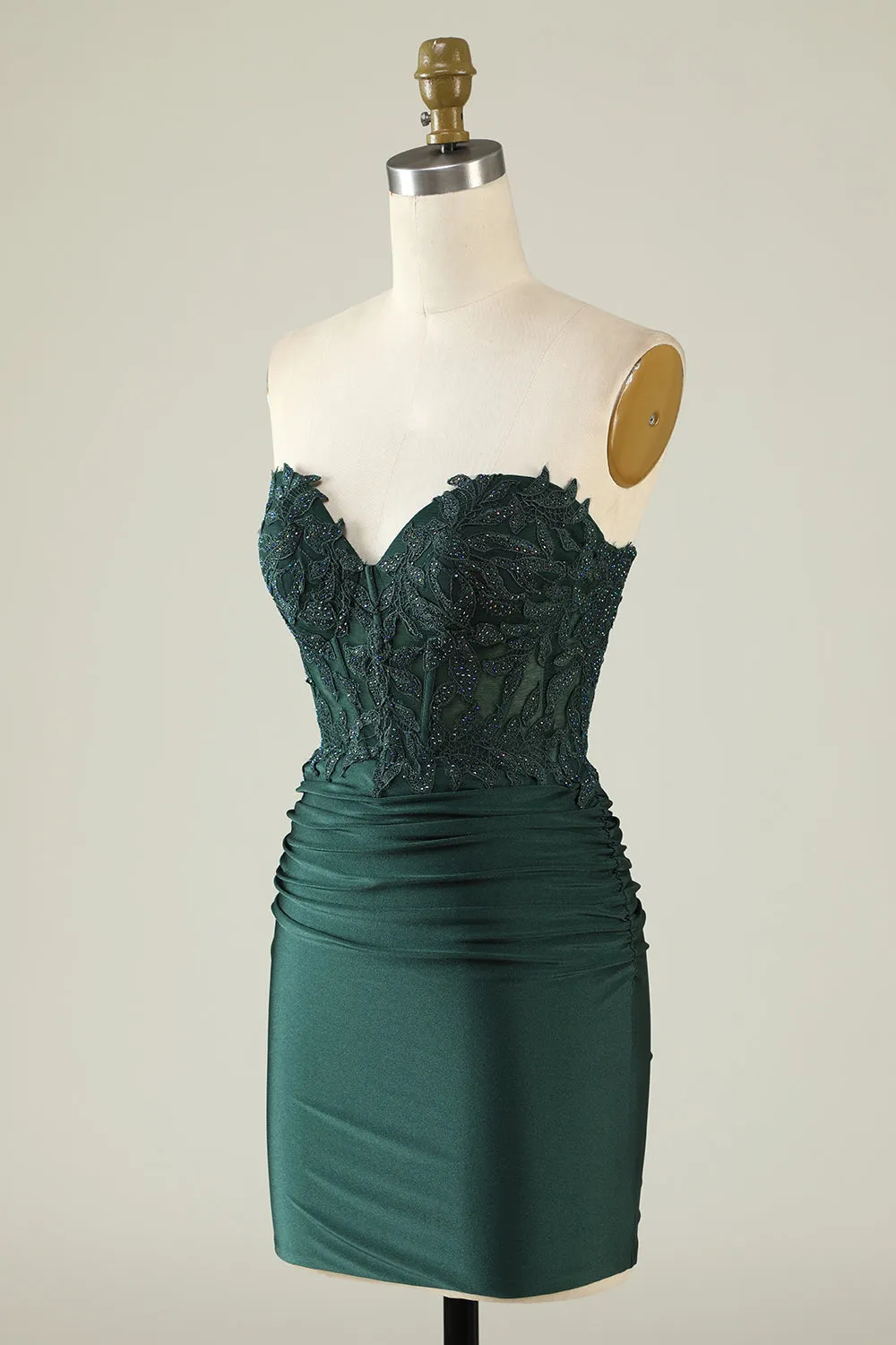 Strapless Dark Green Short Cocktail Dress with Beading sold by Zapaka product image thumbnail 4