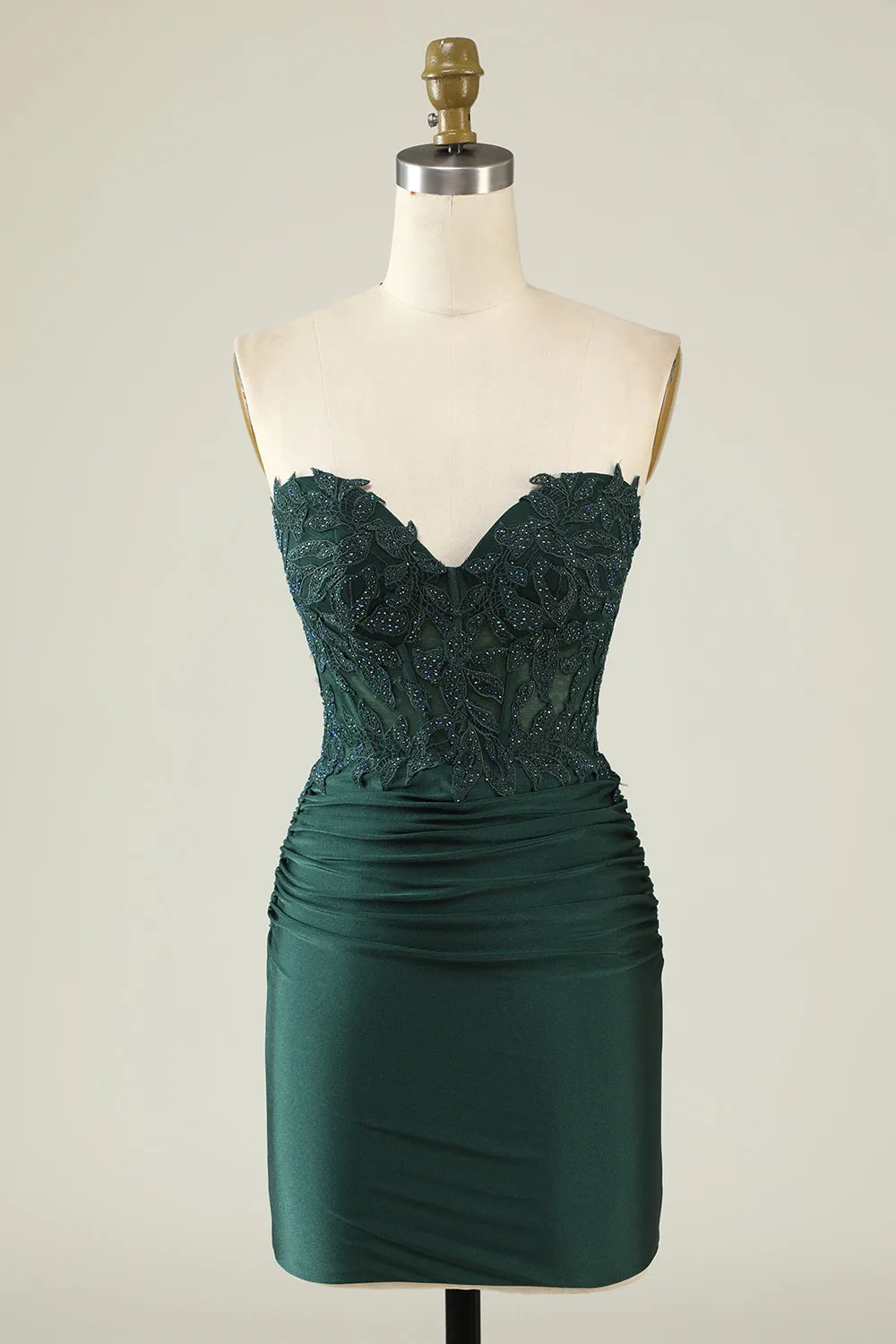 Strapless Dark Green Short Cocktail Dress with Beading sold by Zapaka