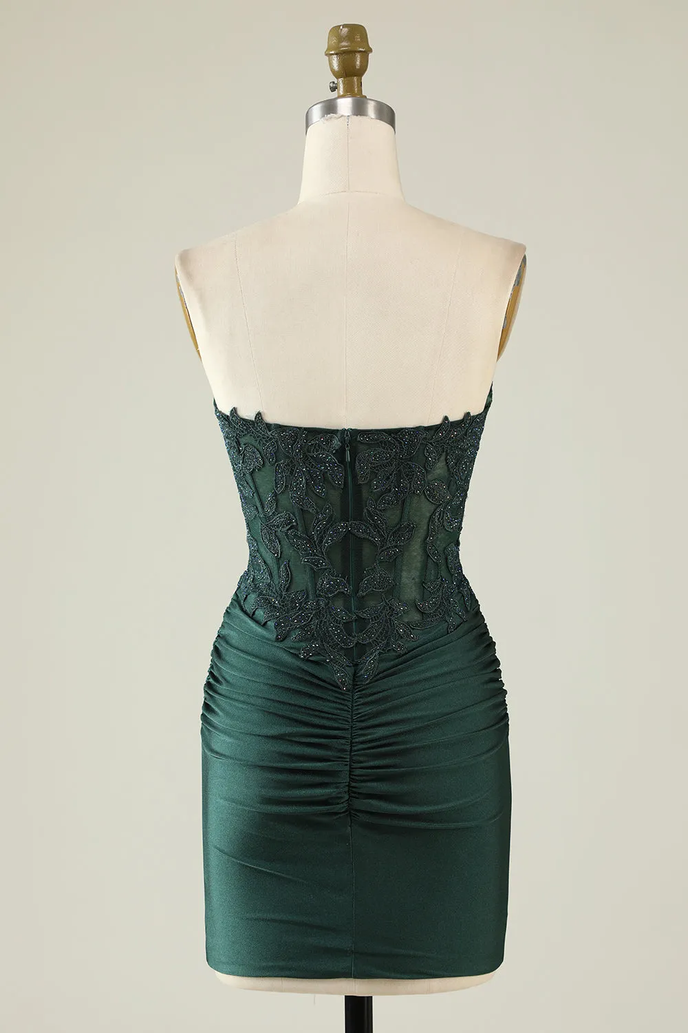Strapless Dark Green Short Cocktail Dress with Beading sold by Zapaka product image thumbnail 2