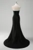 Black Mermaid V Neck Strapless Long Prom Dress with Beading sold by Zapaka