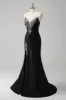Black Mermaid V Neck Strapless Long Prom Dress with Beading sold by Zapaka
