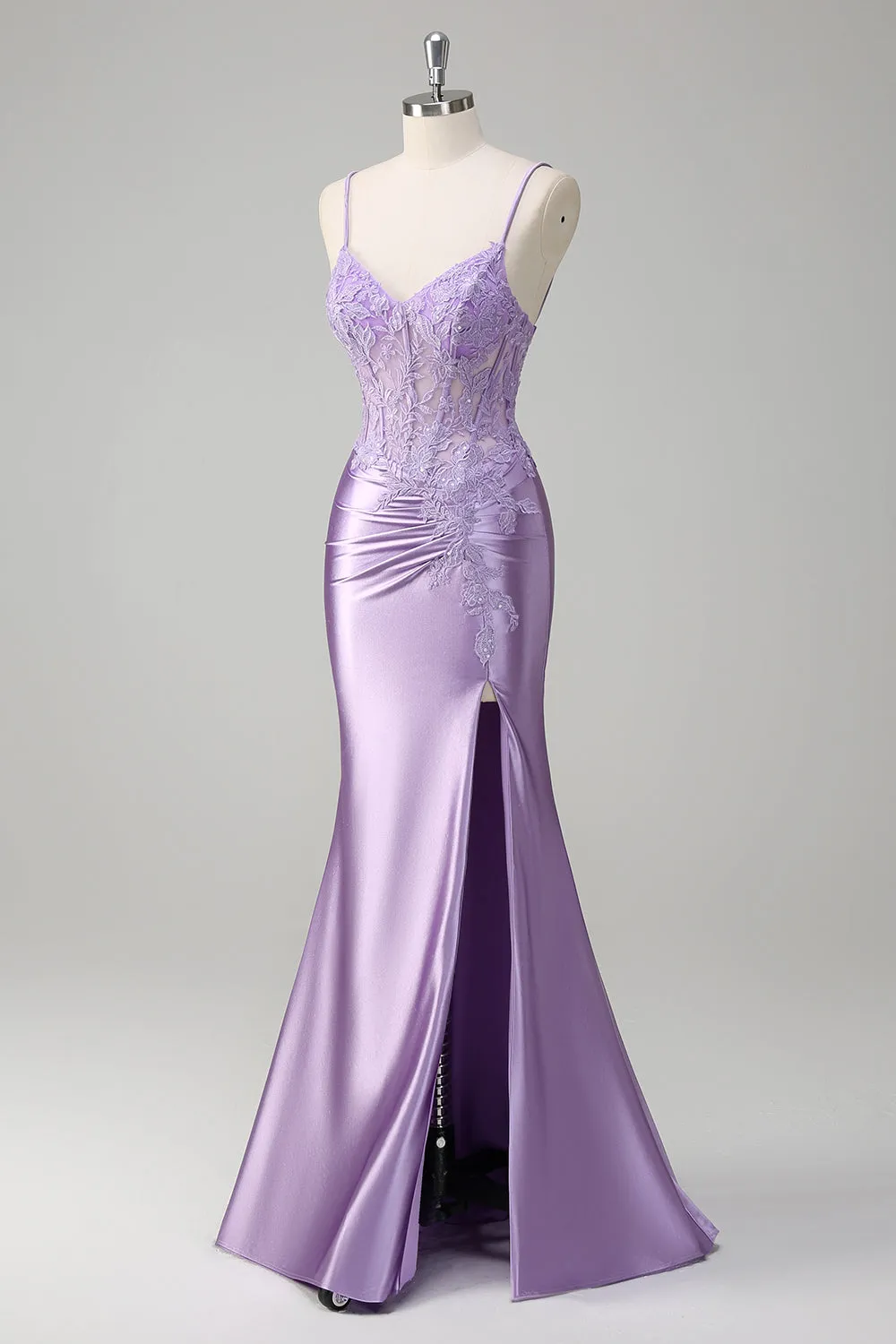 Lilac Mermaid Spaghetti Straps Long Prom Dress with Appliques sold by Zapaka product image thumbnail 3