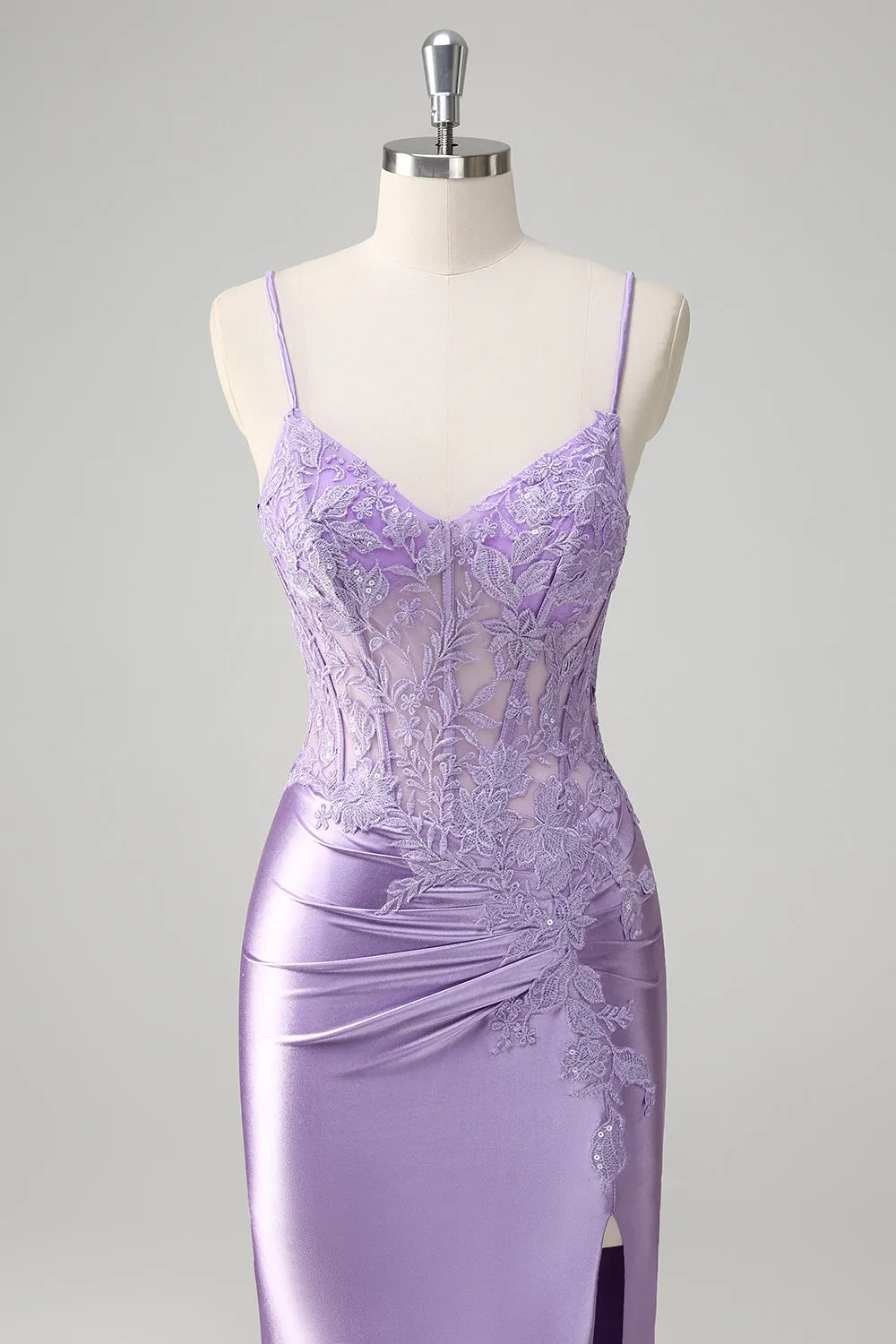 Lilac Mermaid Spaghetti Straps Long Prom Dress with Appliques sold by Zapaka product image thumbnail 4