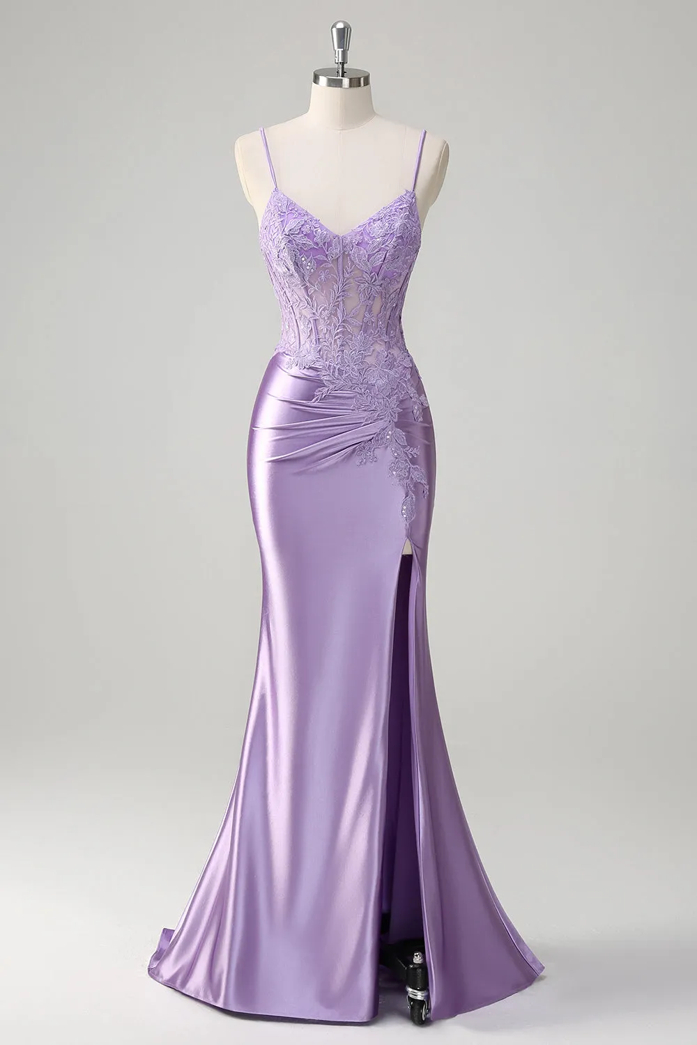 Lilac Mermaid Spaghetti Straps Long Prom Dress with Appliques sold by Zapaka